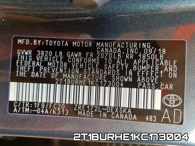 2T1BURHE1KC173004 фото 2