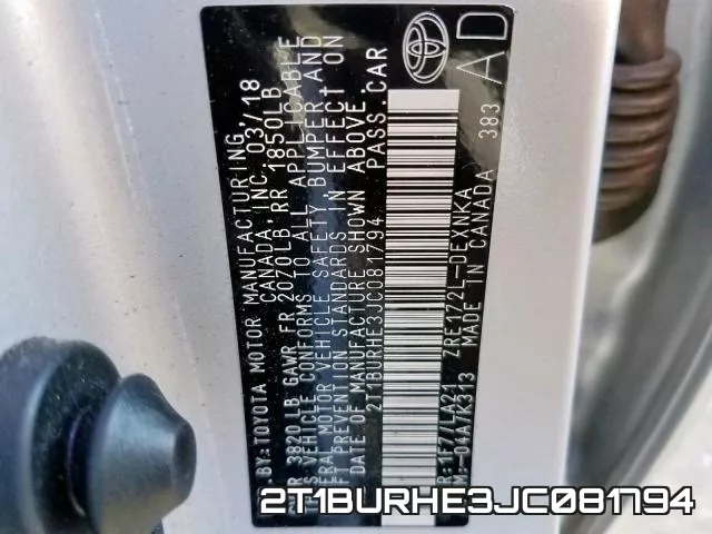 2T1BURHE3JC081794 фото 2