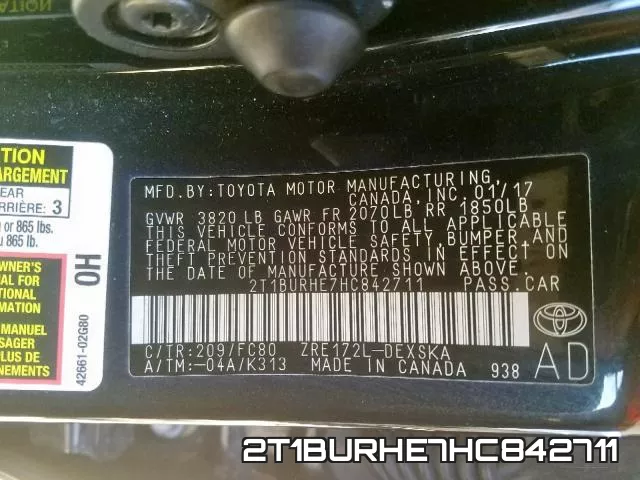 2T1BURHE7HC842711 фото 2