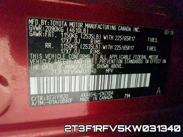 2T3F1RFV5KW031340 фото 2
