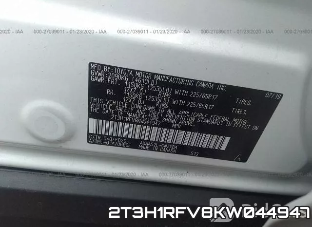 2T3H1RFV8KW044947 фото 10