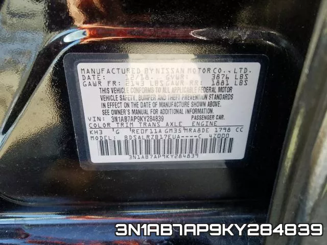 3N1AB7AP9KY284839 фото 2