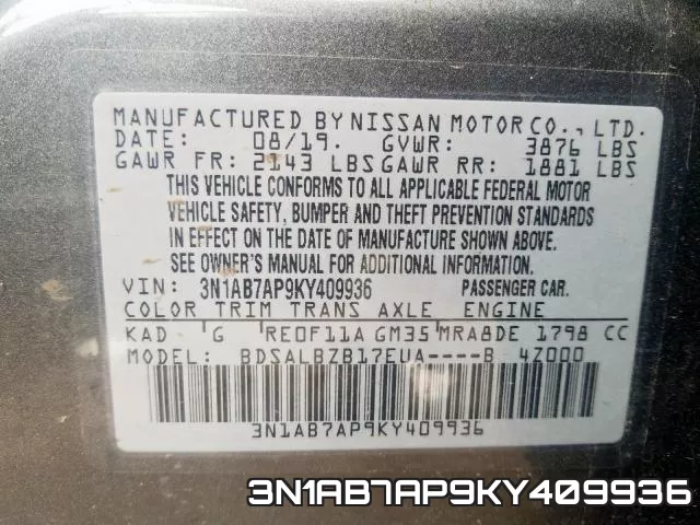 3N1AB7AP9KY409936 фото 2