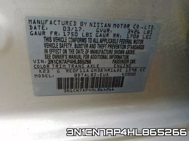 3N1CN7AP4HL865266 фото 2