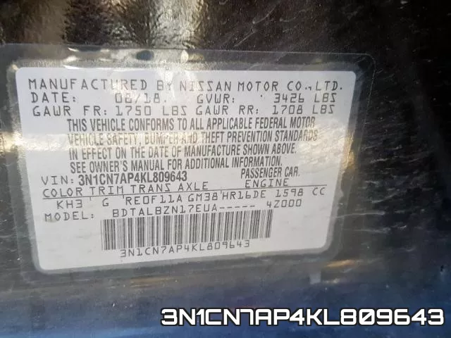 3N1CN7AP4KL809643 фото 2