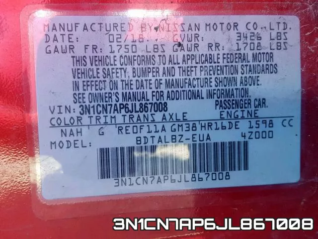 3N1CN7AP6JL867008 фото 2