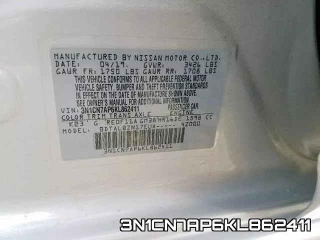 3N1CN7AP6KL862411 фото 2