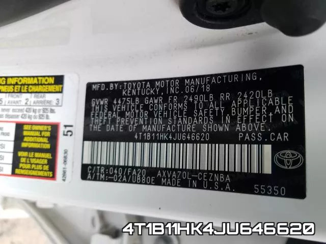 4T1B11HK4JU646620 фото 2