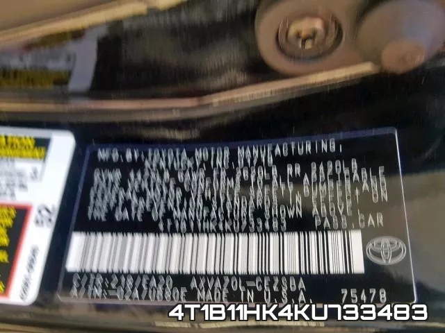 4T1B11HK4KU733483 фото 2