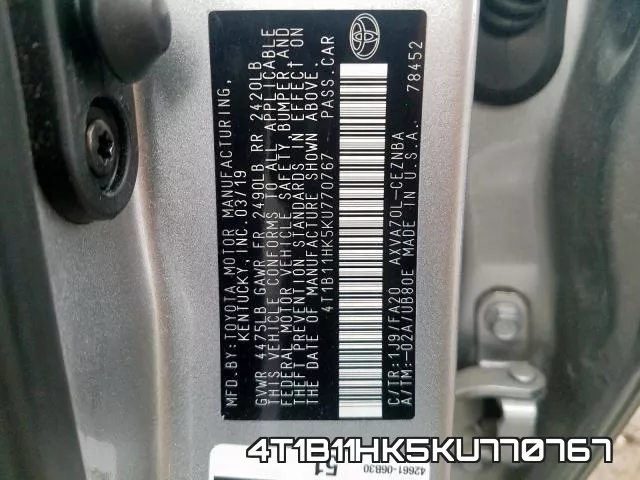 4T1B11HK5KU770767 фото 2