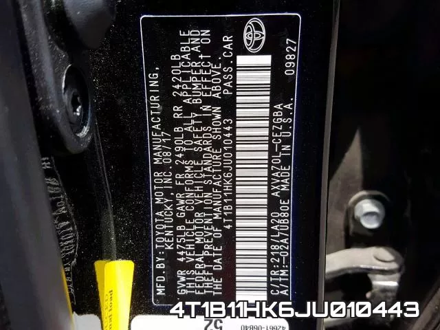 4T1B11HK6JU010443 фото 2