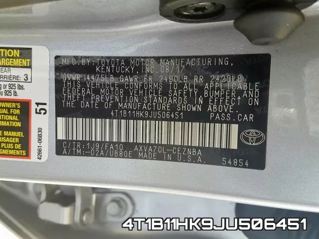 4T1B11HK9JU506451 фото 2
