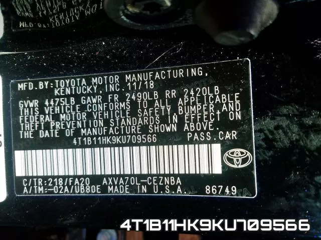 4T1B11HK9KU709566 фото 2
