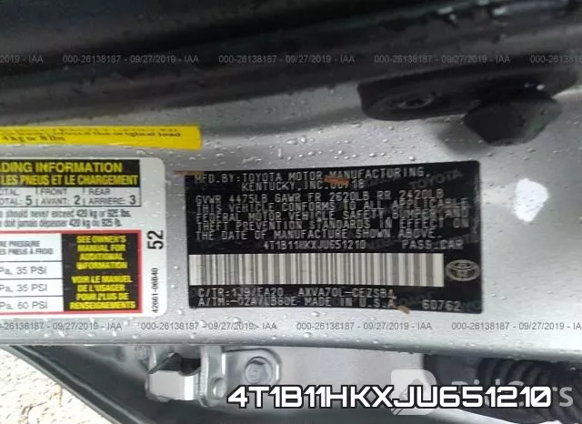 4T1B11HKXJU651210 фото 10
