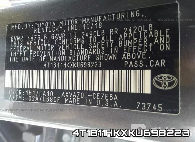 4T1B11HKXKU698223 фото 10