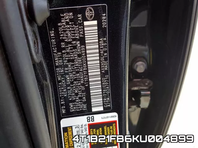 4T1B21FB6KU004899 фото 2