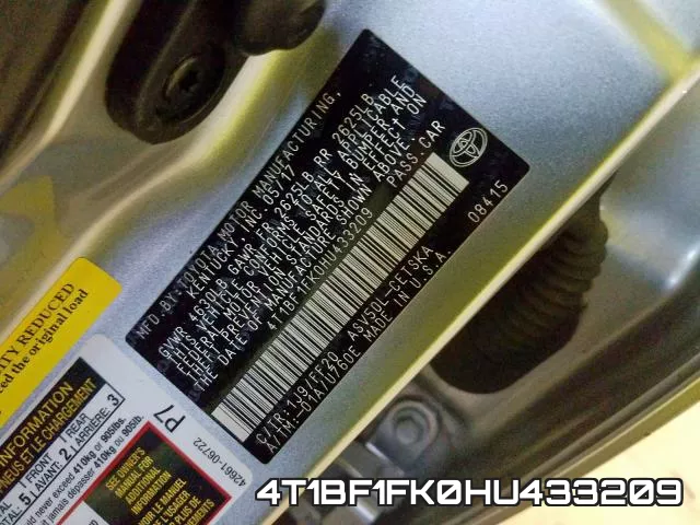 4T1BF1FK0HU433209 фото 2