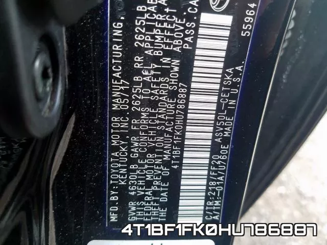 4T1BF1FK0HU786887 фото 2