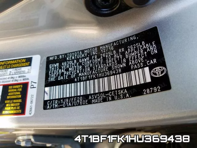 4T1BF1FK1HU369438 фото 2