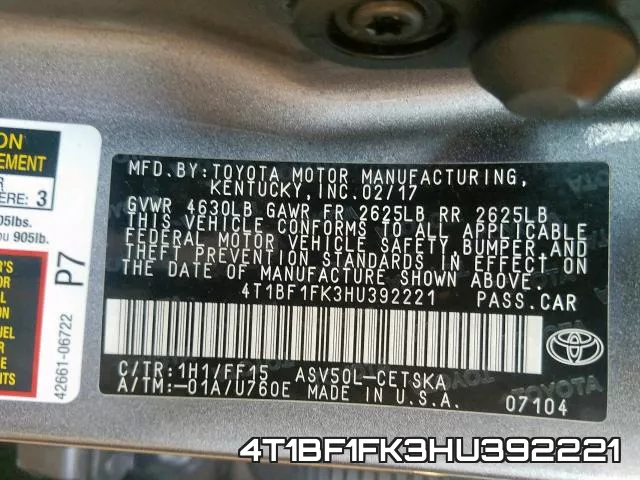 4T1BF1FK3HU392221 фото 2