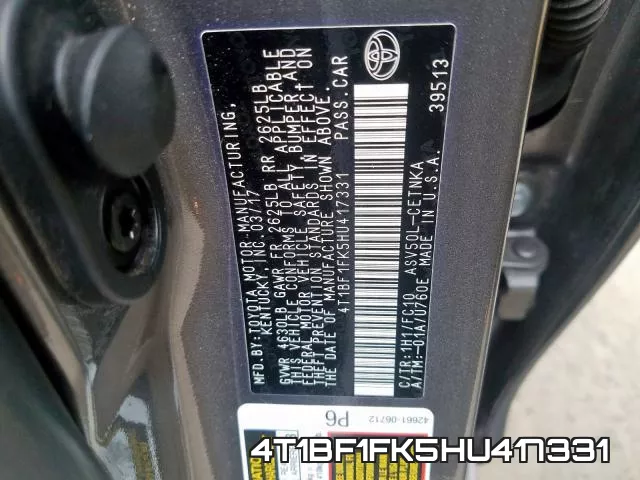 4T1BF1FK5HU417331 фото 2