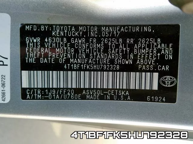 4T1BF1FK5HU792328 фото 2