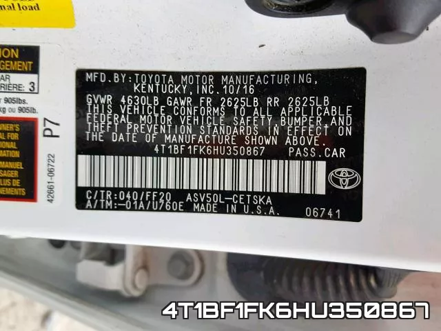 4T1BF1FK6HU350867 фото 2