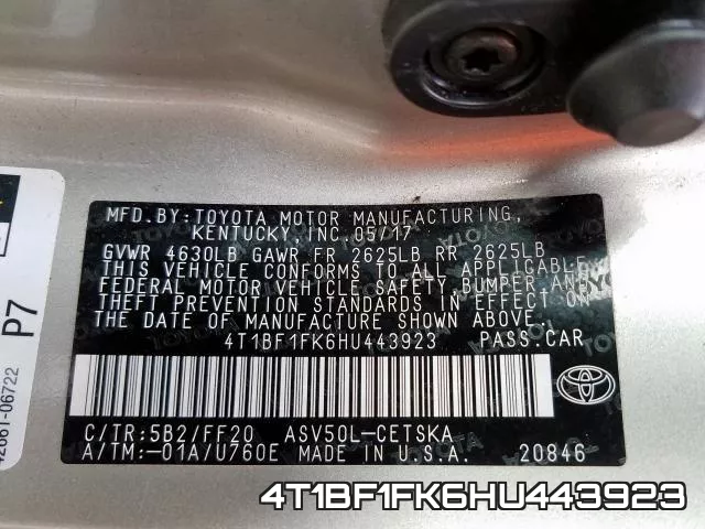 4T1BF1FK6HU443923 фото 2