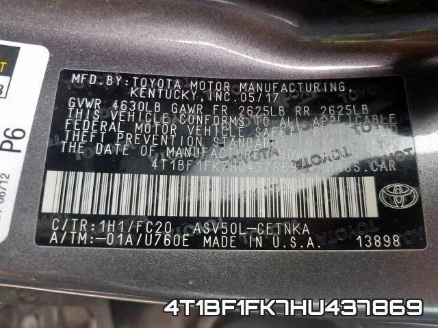 4T1BF1FK7HU437869 фото 2