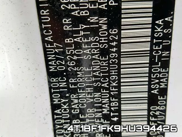 4T1BF1FK9HU394426 фото 2