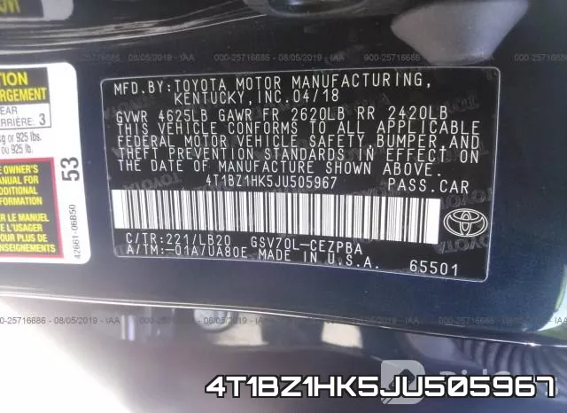 4T1BZ1HK5JU505967 фото 10
