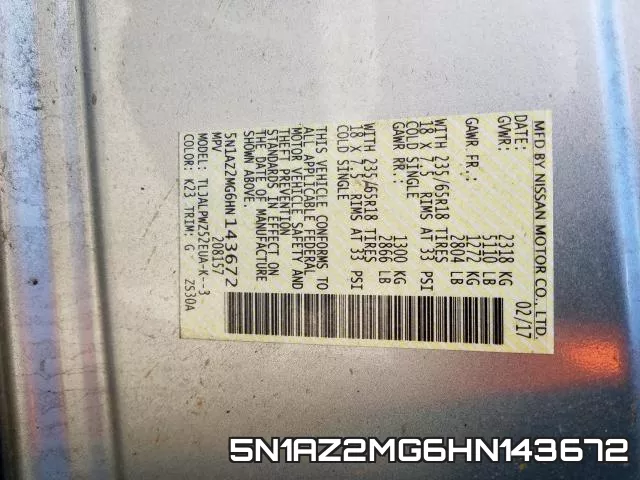 5N1AZ2MG6HN143672 фото 2