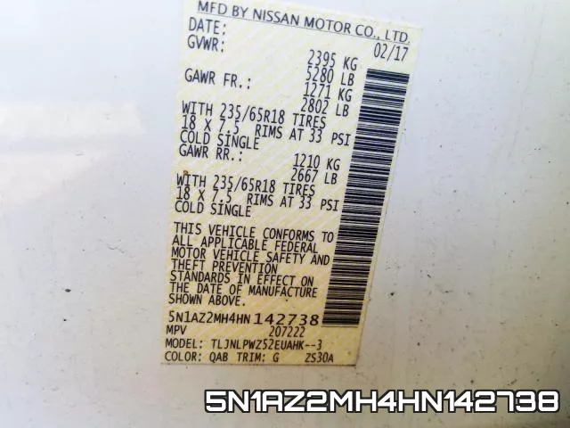 5N1AZ2MH4HN142738 фото 2