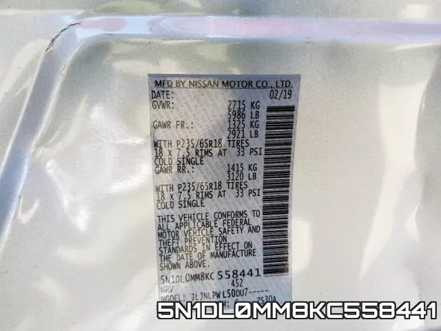 5N1DL0MM8KC558441 фото 2