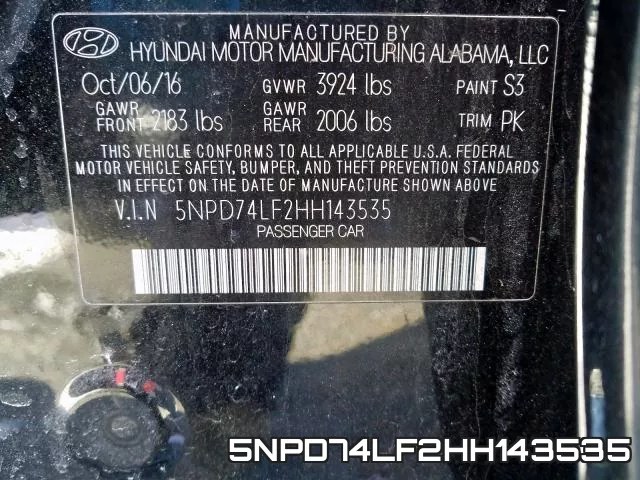 5NPD74LF2HH143535 фото 2