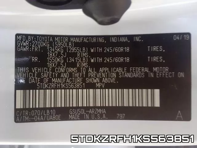 5TDKZRFH1KS563851 фото 2