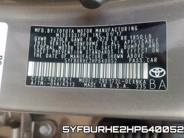 5YFBURHE2HP640052 фото 2