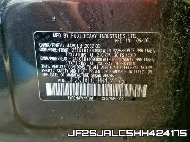 JF2SJALC5HH424175 фото 2