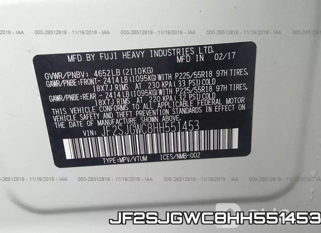JF2SJGWC8HH551453 фото 10