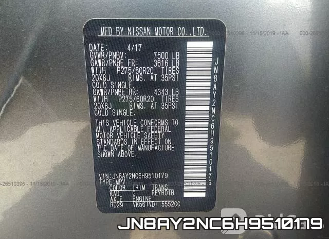JN8AY2NC6H9510179 фото 10