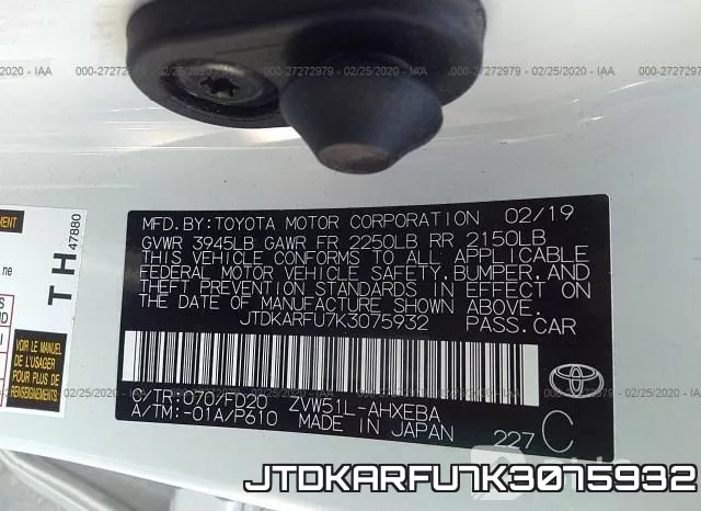 JTDKARFU7K3075932 фото 10