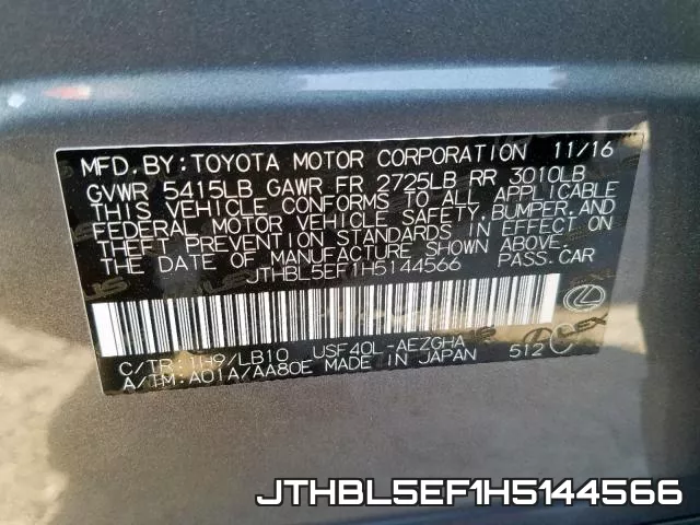 JTHBL5EF1H5144566 фото 2