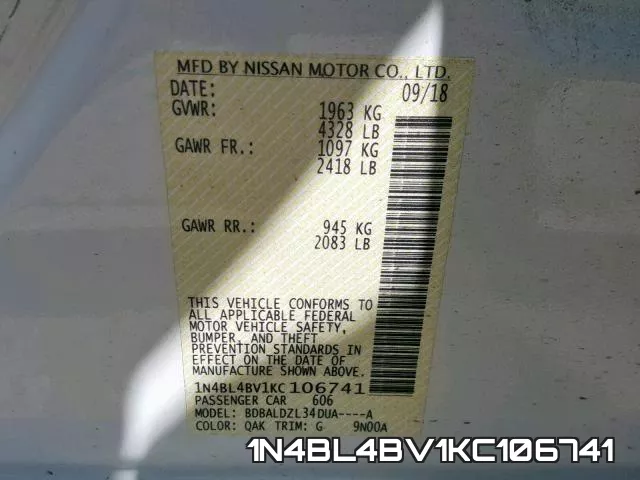 1N4BL4BV1KC106741 фото 2