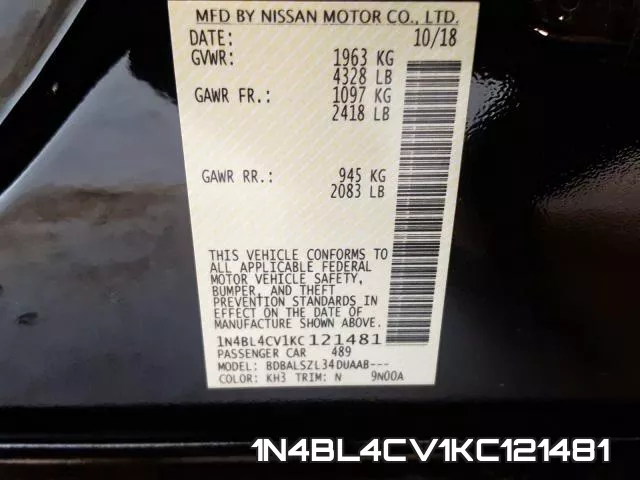 1N4BL4CV1KC121481 фото 2