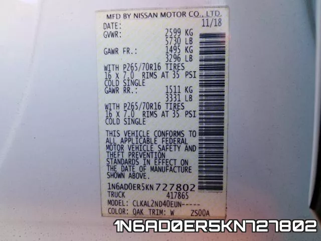 1N6AD0ER5KN727802 фото 2