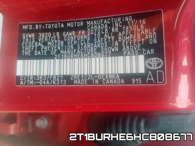 2T1BURHE6HC808677 фото 2