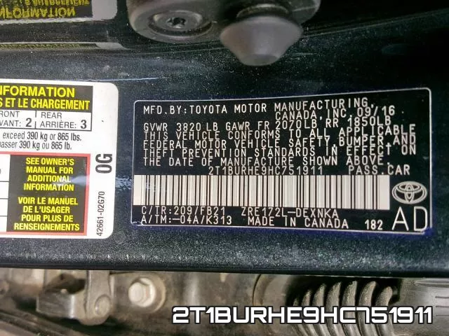 2T1BURHE9HC751911 фото 2