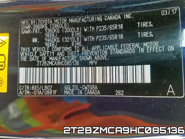 2T2BZMCA9HC085136 фото 2