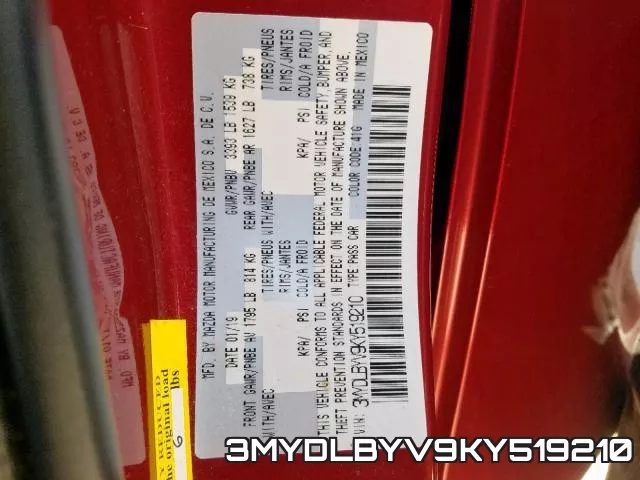 3MYDLBYV9KY519210 фото 2