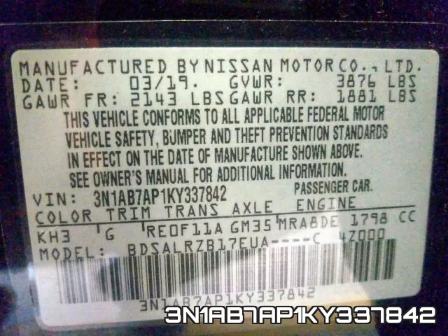 3N1AB7AP1KY337842 фото 2